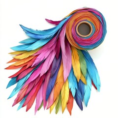 Obraz premium Rainbow Colored Leaves Arranged Around Rolled Spool on White