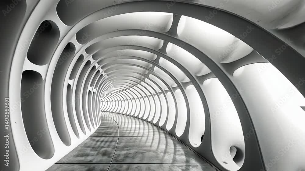 Aufkleber modern architectural interior futuristic tunnel design with curved walls and circular cutouts, enhan