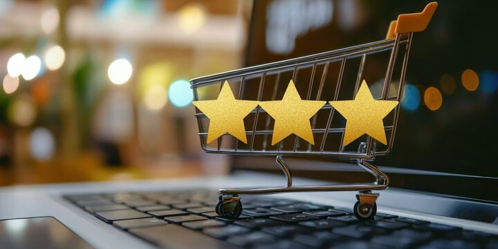 Client submitting review after online purchase Stock photo