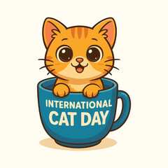 Cute Cartoon Cat in a Cup Illustration