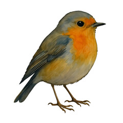 Obraz premium A charming illustration of a European robin, rendered with a delicate and colorful watercolor style, perches in a portrait pose. 