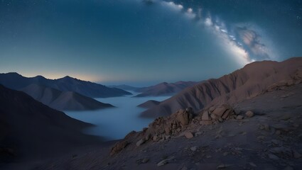 Middle Eastern Mountain Landscape at Night under Starry Sky