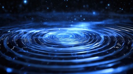 Abstract Blue Water Ripples, Glowing Circular Waves, Dark Background, Cosmic Effect