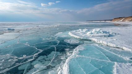 Aerial view of the frozen river