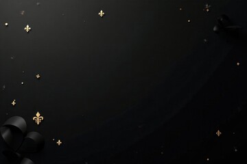 Elegant Black and Gold Festive Background with Flourishes and Ribbon
