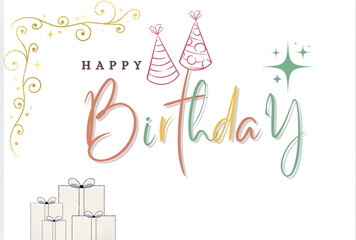 Ai Happy Birthday Greeting Card with Gifts, Party Hats and Sparkles – Festive Celebration Design in Pastel Colors