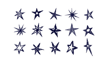 Obraz premium Crayon stars sign set. Vector pencil art night sky