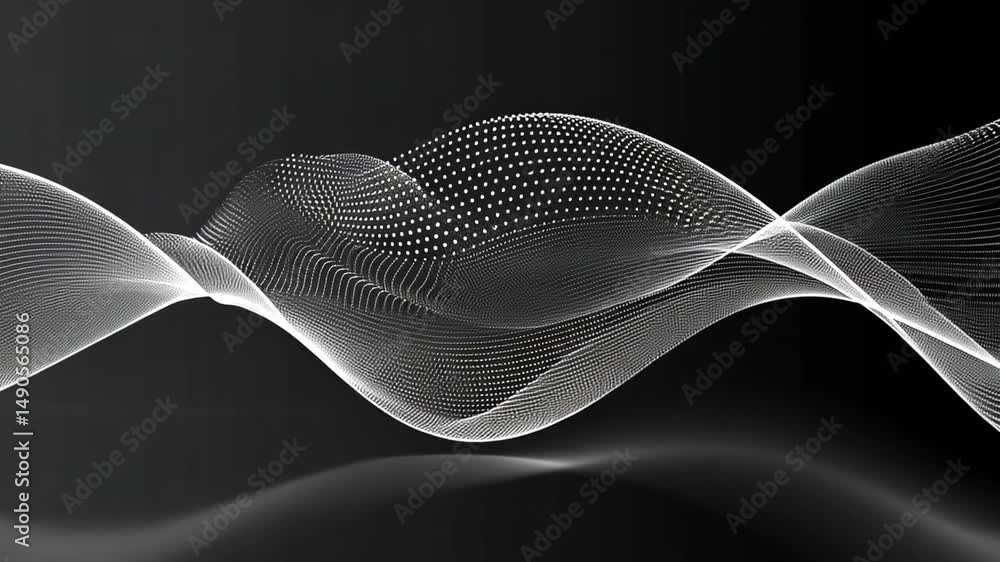 Poster mesmerizing abstract wave design with flowing lines and dots, evoking movement, depth, and tranquili