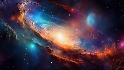Abstract space background in the distance, fantasy concept with nebula and spheres.