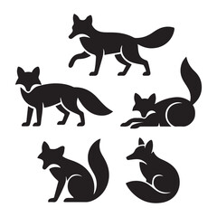 Fox silhouette icon set. Vector black silhouette. with white background