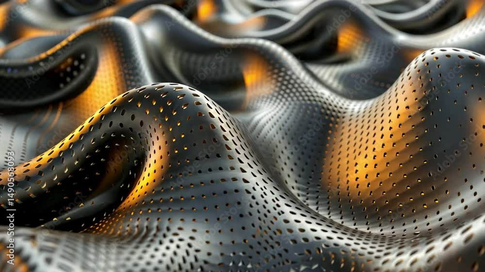 Poster textured surface with wavy patterns in black and orange modern aesthetic design featuring perforatio