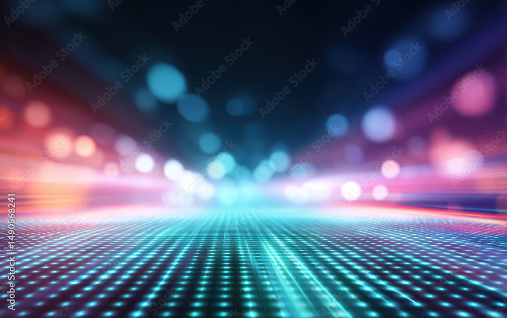 Aufkleber abstract blurred futuristic grid with vibrant neon lights, creating dynamic and colorful digital lan