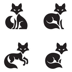 Fox silhouette icon set. Vector black silhouette. with white background
