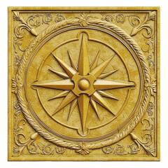 Fototapeta premium Ornate golden compass rose with intricate floral patterns, symbolizing direction and elegance