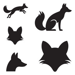 Fox silhouette icon set. Vector black silhouette. with white background