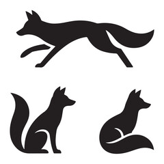 Fox silhouette icon set. Vector black silhouette. with white background