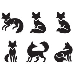 Fox silhouette icon set. Vector black silhouette. with white background