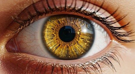 Detailed Golden Eye Close-up with Lashes and Skin Texture