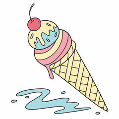 Delicious melting ice cream cone summer treat