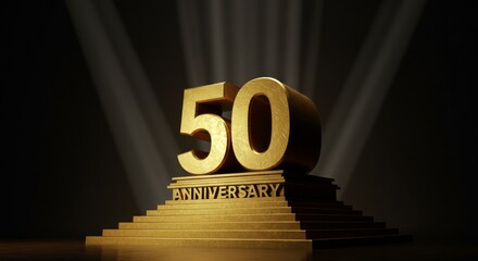 Golden pedestal showcasing a fifty-year anniversary celebration milestone