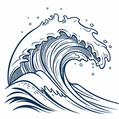 Powerful ocean wave abstract line art design