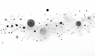 Abstract network of grey spheres connected by thin lines scattered across a bright white background