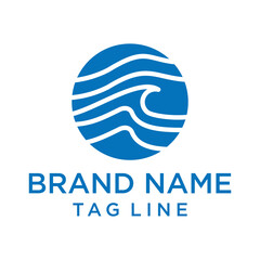 Modern circular logo with stylized ocean waves, ideal for brands related to water, surfing, environment, or travel. Clean, professional, and versatile design.