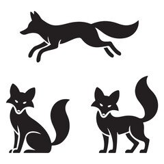 Fox silhouette icon set. Vector black silhouette. with white background