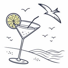 Summer cocktail beach scene lemon martini drink