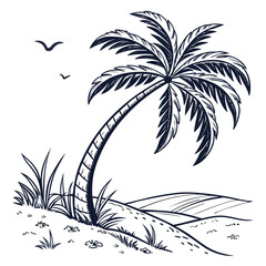 Obraz premium Lone palm tree on sandy beach tropical landscape