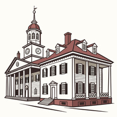 Historic colonial mansion with clock tower architectural design
