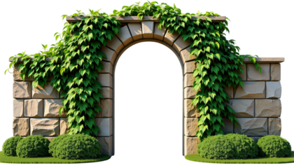 Arch Covered With Ivy Over Stone Wall