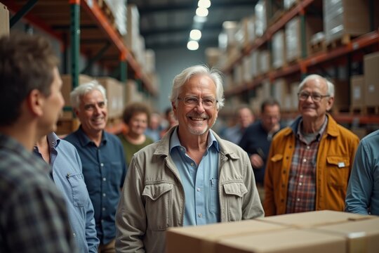 Diverse Group of Seniors Prepared for Shipment in Warehouse