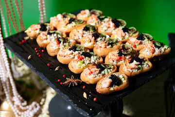 Seafood Canapés with Caviar and Herbs.