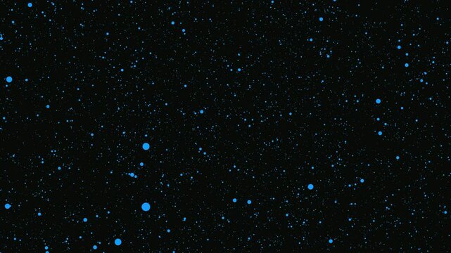 Super Easy Particle Background. Glittering Aqua Blue Turquoise Particles in Slow Motion Glamour, Christmas, Celebration, Sideways. Knockout Pink, Safety Yellow, Blue circles on a Black background