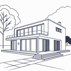 Modern house architectural line drawing design