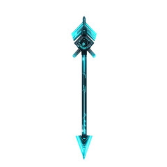 Futuristic Arrow with Digital Overlays in Neon Cyan Isolated on Transparent Background