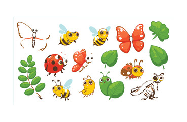Fototapeta premium Whimsical bug design showcasing bright friendly cartoon insects in nature