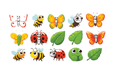Obraz premium Nature-inspired bug graphic with friendly cartoon insects and bold color details