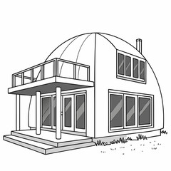 Modern dome house architectural design illustration