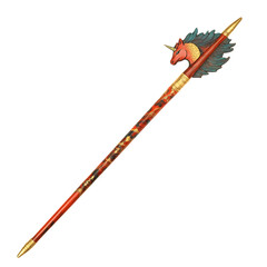 A Red and Gold Colored Pen with a Dragon Isolated on Transparent Background