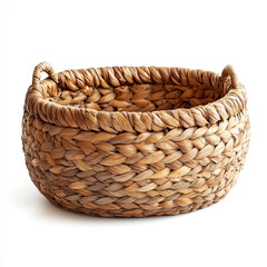 Obraz premium Woven wicker basket with handles isolated on a white background
