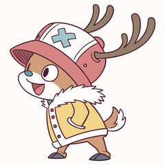 Adorable cartoon reindeer doctor in winter outfit