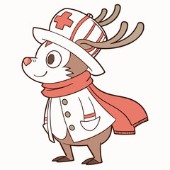 Adorable reindeer doctor cartoon character, transparent background