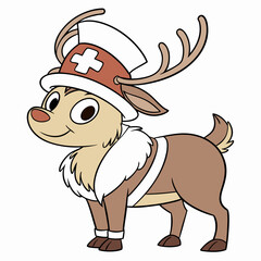 Adorable reindeer nurse cartoon character illustration