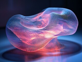 Abstract wireframe structure with vibrant pink and blue gradient hues