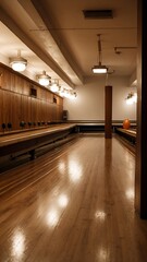 Obraz premium Interior view shows empty bowling alley with wooden lanes and seating area.