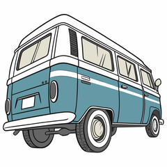 Vintage camper van illustration, isolated, transparent background