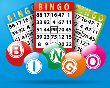Bingo letters in balls with bingo cards behind, national bingo day or gambling graphic element - Powered by Adobe