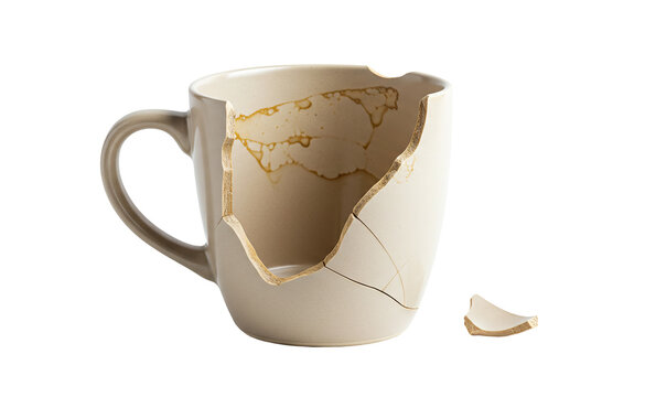 Broken mug ceramic shattered porcelain tea coffee cup isolated on a transparent background 